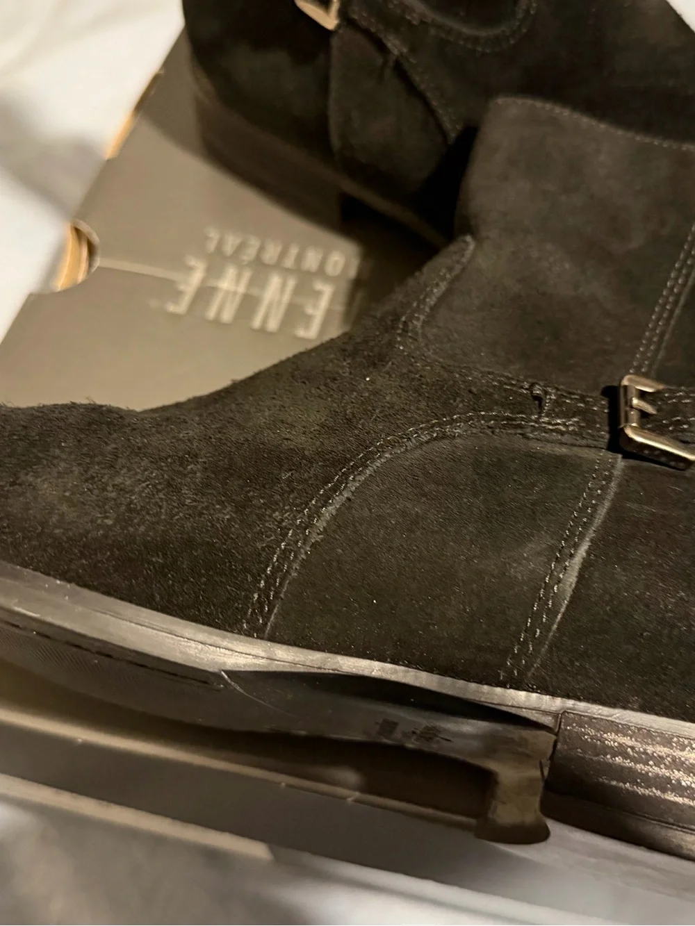 La CANADIENNE Black Suede Ankle Booties with Buckle